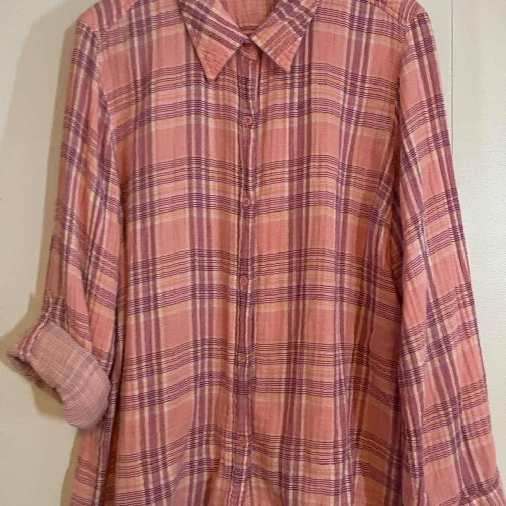 Caribbean Joe Pink and Purple Plaid Shirt